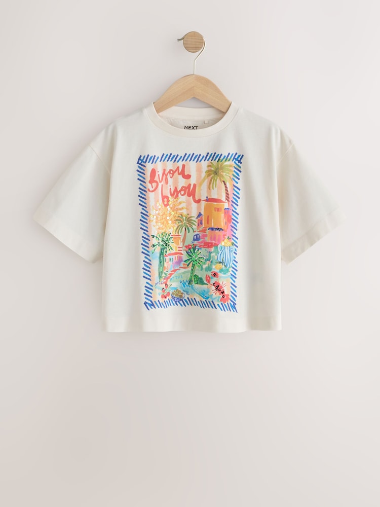Ecru Bisou Beaded Oversized Boxy T-Shirt (3-16yrs) - Image 1 of 5