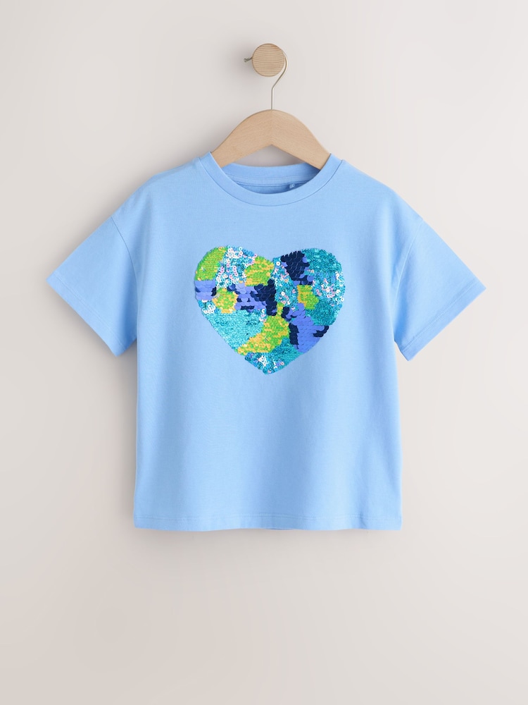 Blue Heart Sequin T-Shirt (3-16yrs) - Image 1 of 4 Blue Heart Sequin T-Shirt (3-16yrs) - Image 1 of 4
