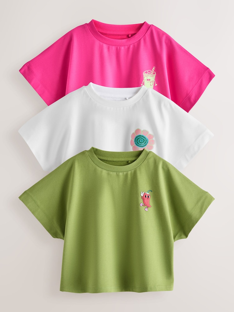 Pink/Green Boxy Graphic T-Shirts 3 Pack (3-16yrs) - Image 1 of 7