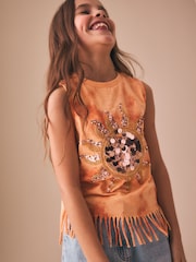 Portocaliu soare - Fringe Sequin Vest (3-16yrs) - Imaginea 1 din 8