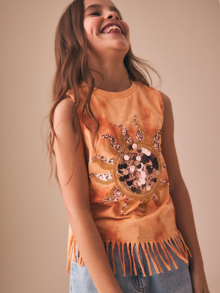 Portocaliu soare - Fringe Sequin Vest (3-16yrs) - Imaginea 1 din 8