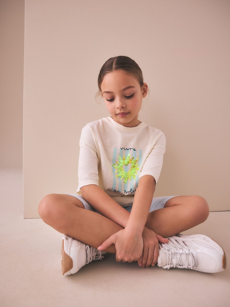 Ecru Sun Sequin Graphic T-Shirt (3-16yrs) - Image 2 of 4