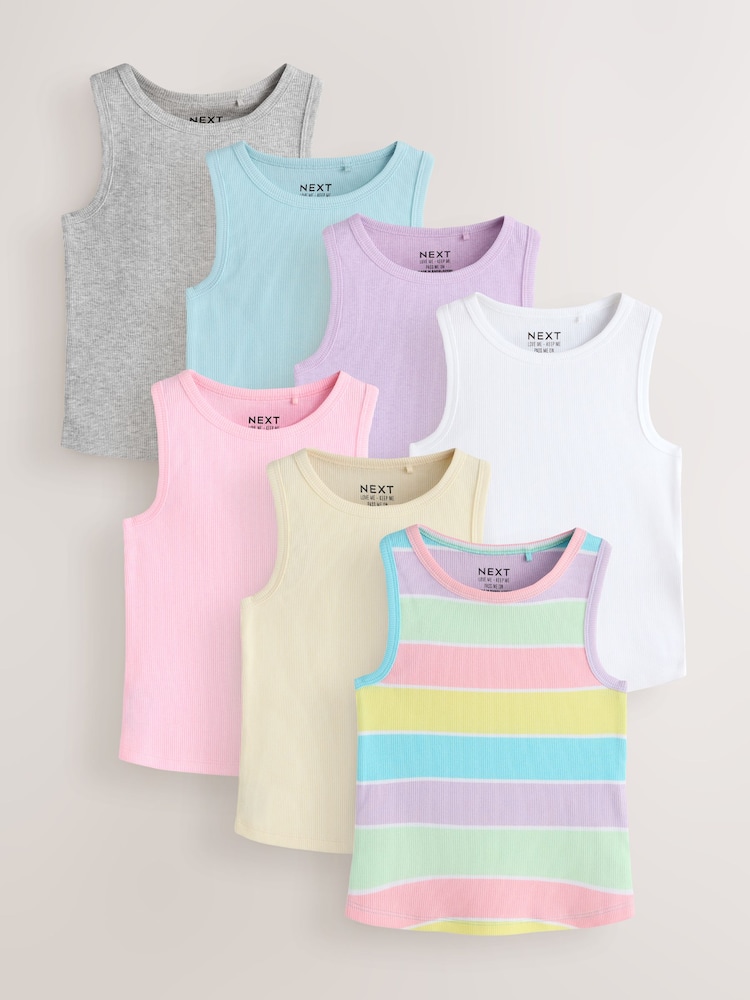Multi Pastel Ribbed Vests 7 Pack (3-16yrs) - Image 1 of 11 Multi Pastel Ribbed Vests 7 Pack (3-16yrs) - Image 1 of 11