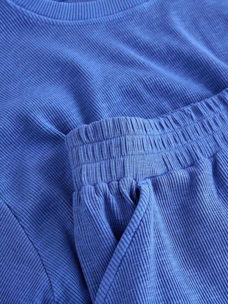 Blue Washed Ribbed Shorts Set (3-16yrs) - Image 4 of 4