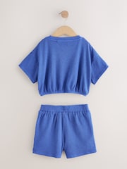 Blue Washed Ribbed Shorts Set (3-16yrs) - Image 5 of 7