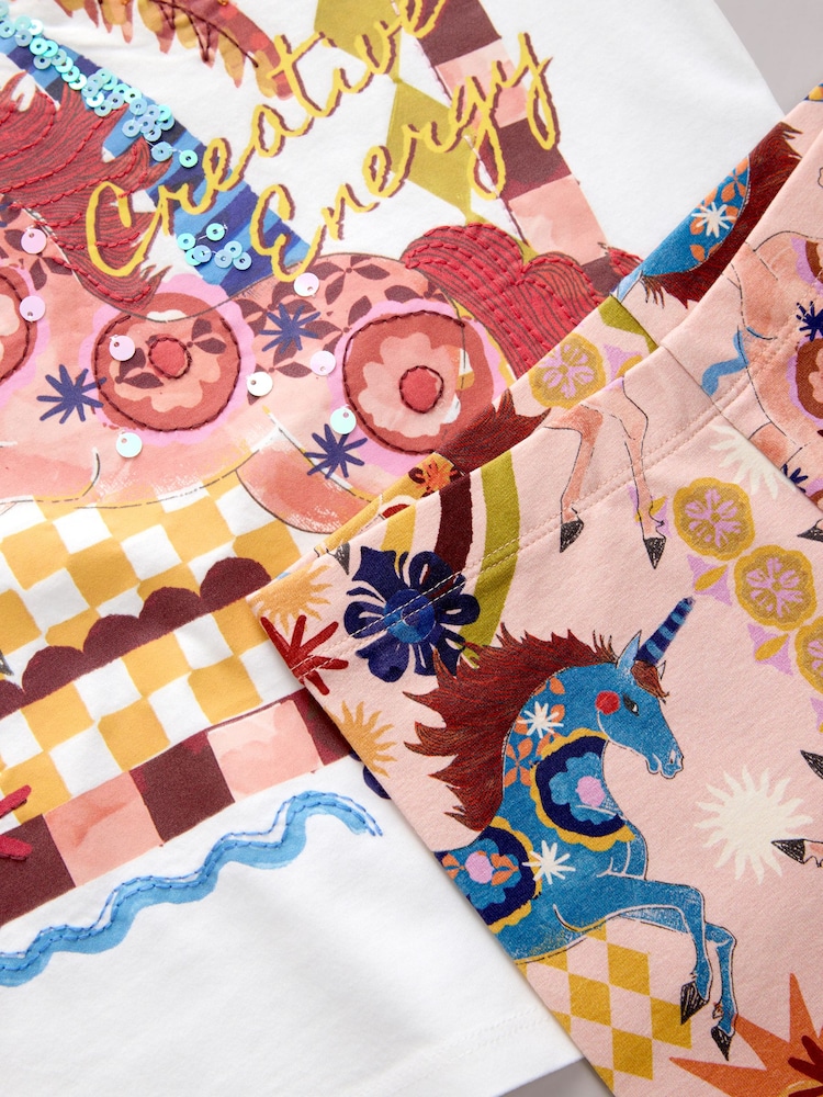 White Unicorn Sequin - T-shirt och cykelshorts Set (3–16år) - Bild 9 av 9