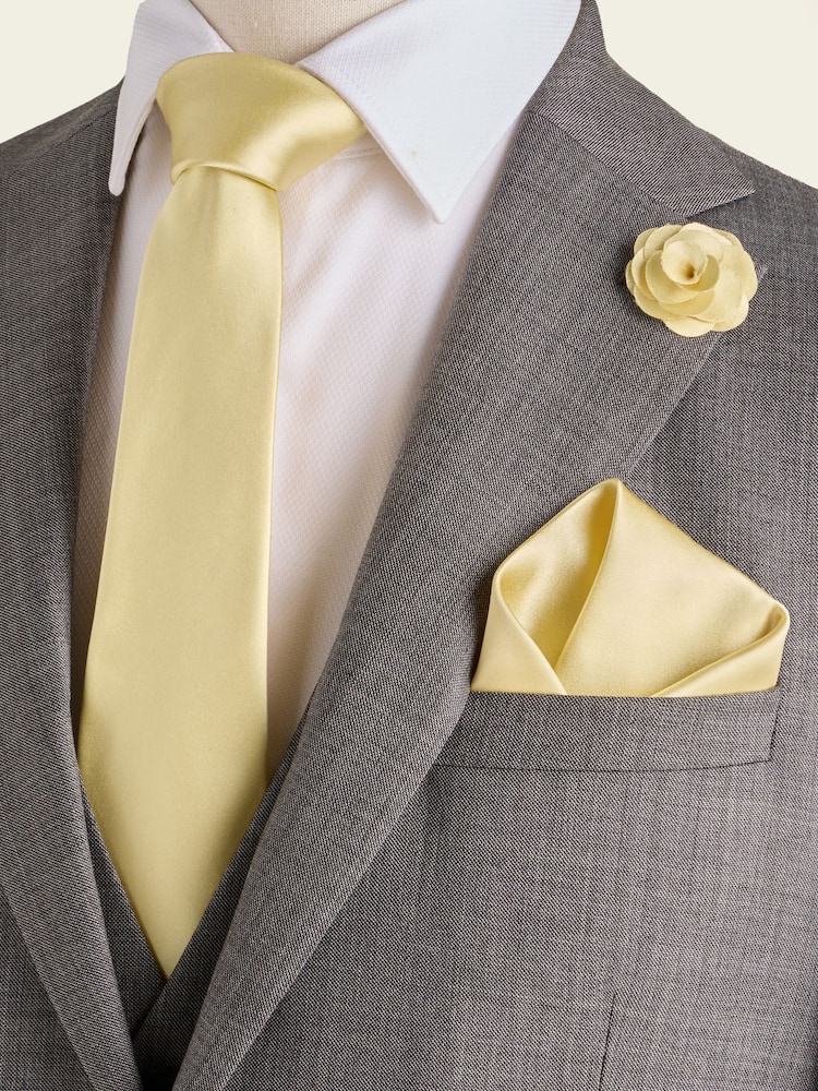 Light Yellow Silk Tie Pocket Square and Pin Set - Image 4 of 4