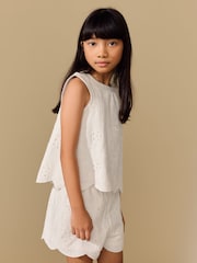Ecru Broderie Vest and Shorts Set (3-16yrs) - Image 1 of 5