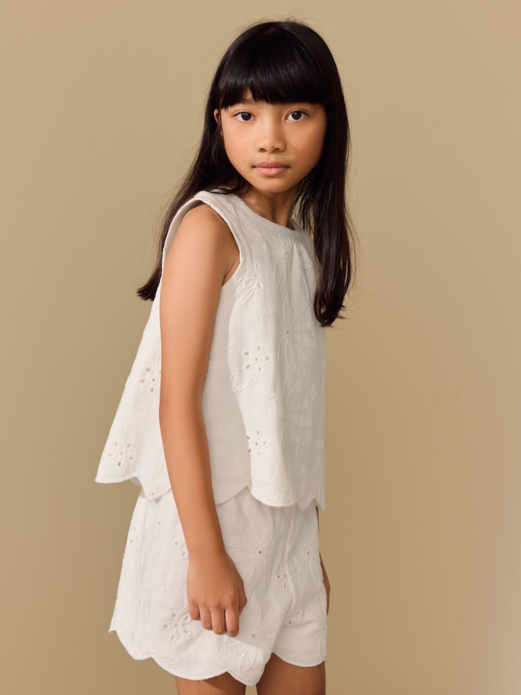 Ecru Broderie Vest and Shorts Set (3-16yrs) - Image 1 of 5