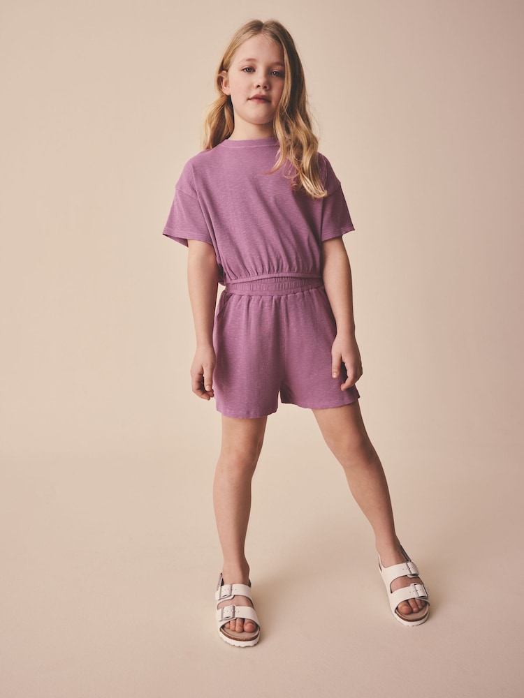 Purple Washed Ribbed Shorts Set (3-16yrs) - Image 1 of 8