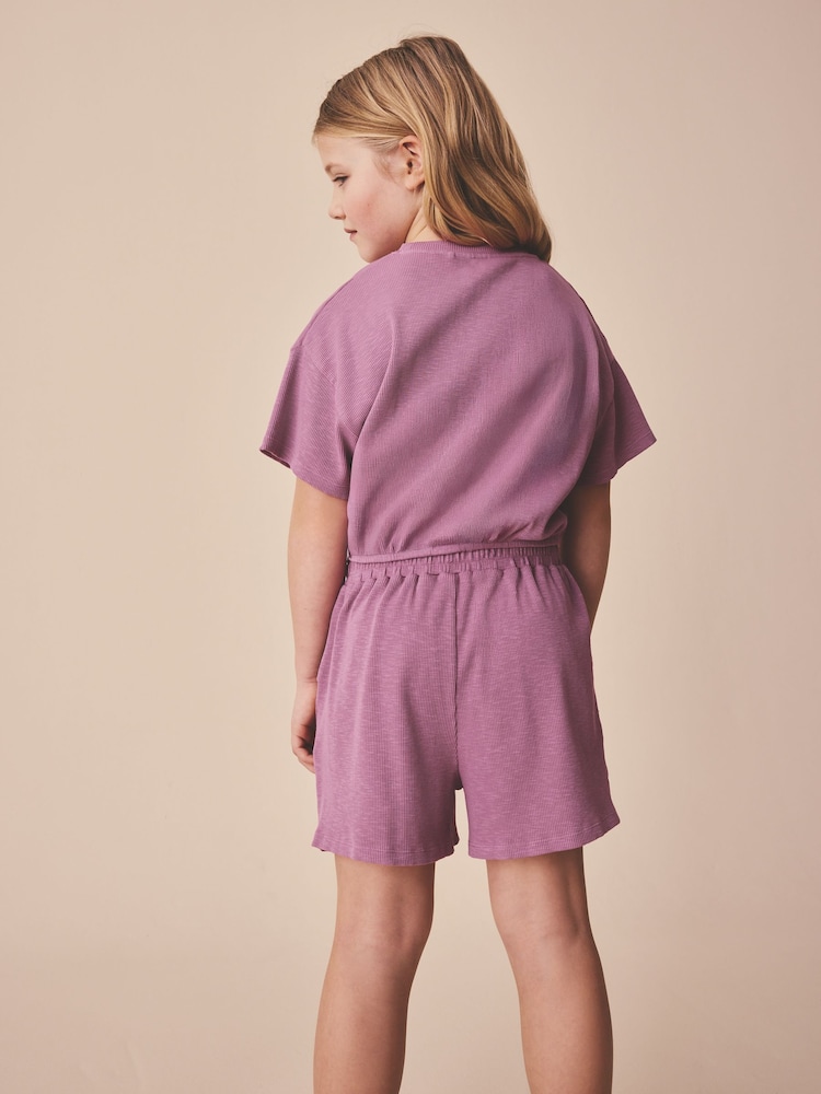 Purple Washed Ribbed Shorts Set (3-16yrs) - Image 2 of 8