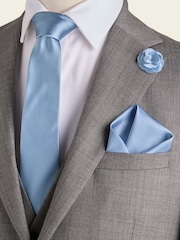 Light Blue Silk Tie Pocket Square and Pin Set - Image 1 of 4