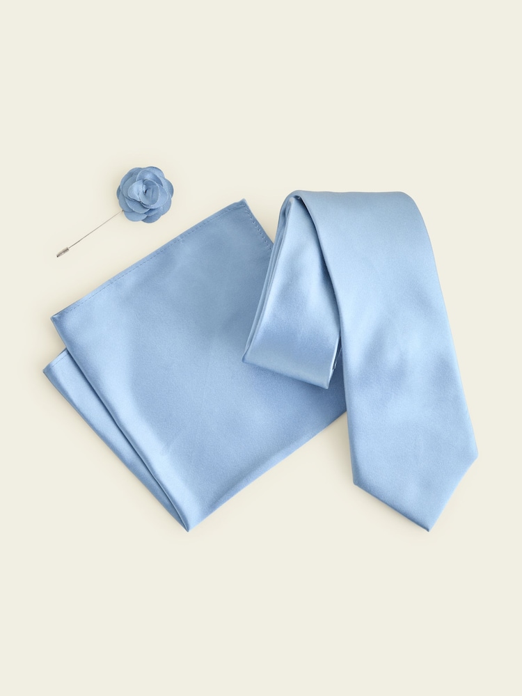 Light Blue Silk Tie Pocket Square and Pin Set - Image 1 of 4