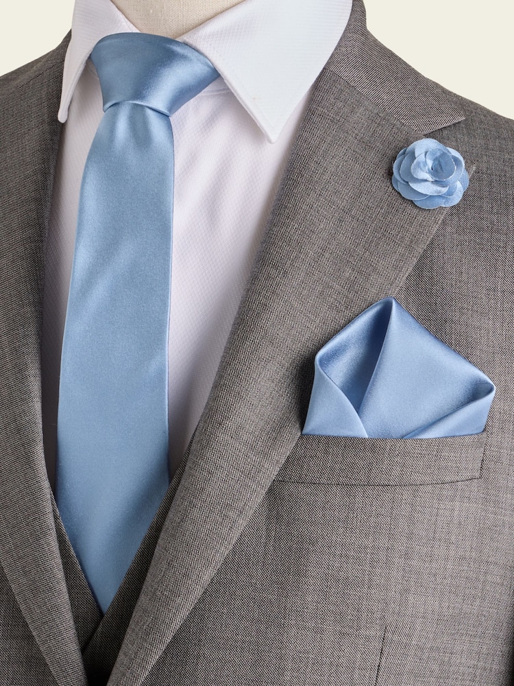 Light Blue Silk Tie Pocket Square and Pin Set - Image 2 of 4