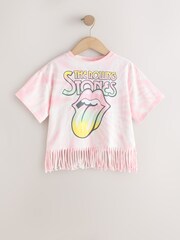 Pink Tie Dye Rolling Stones Fringe Band T-Shirt (3-16yrs) - Image 1 of 4