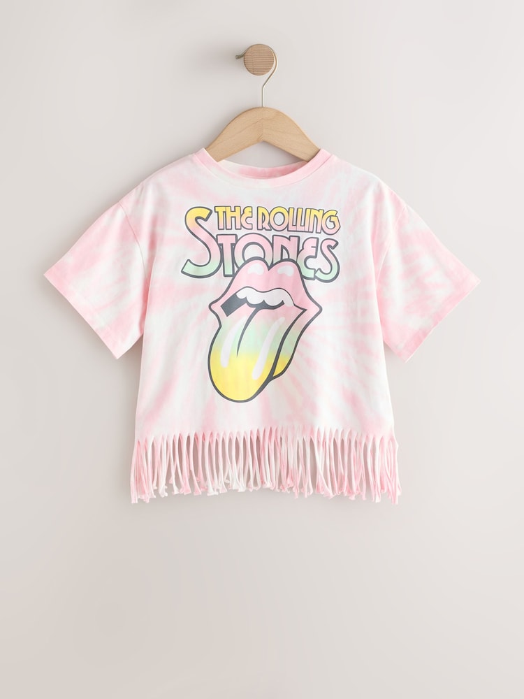 Pink Tie Dye Rolling Stones Fringe Band T-Shirt (3-16yrs) - Image 1 of 4
