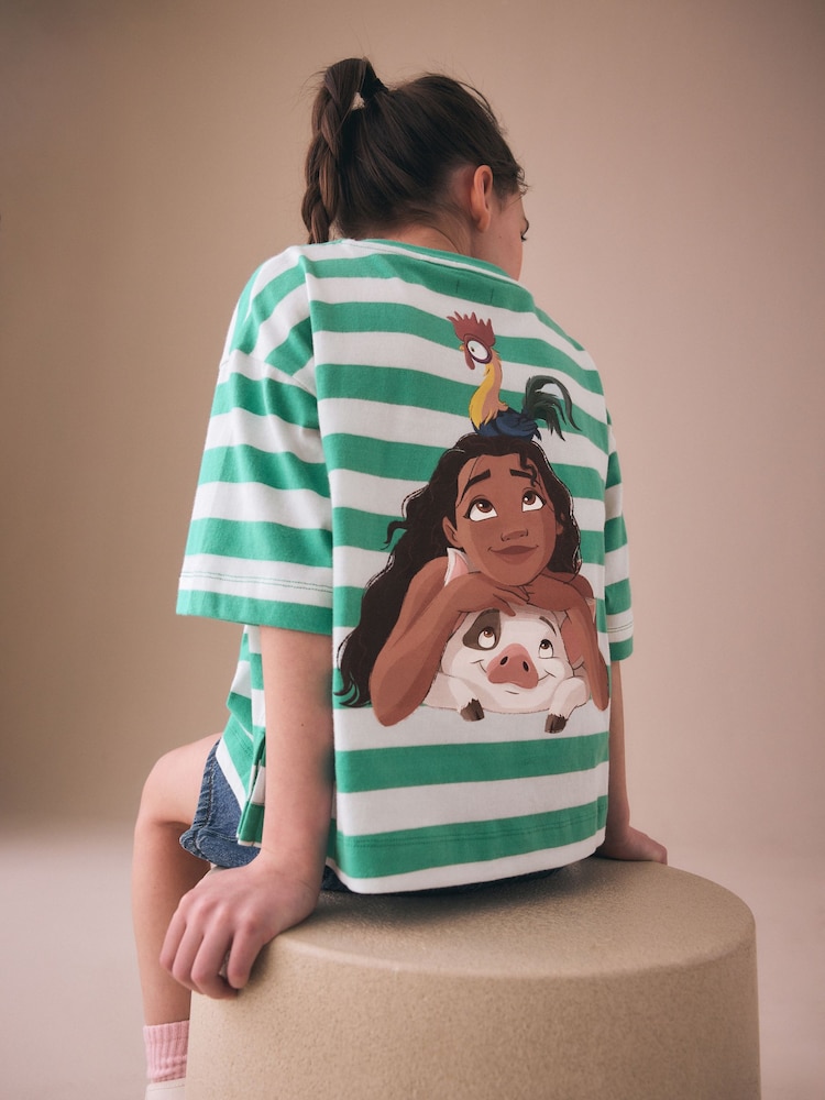 Green Stripe Moana License Oversized Boxy T-Shirt (3-16yrs) - Image 1 of 9
