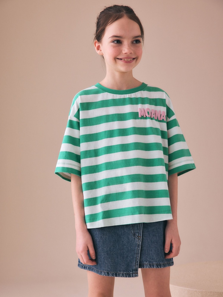 Green Stripe Moana License Oversized Boxy T-Shirt (3-16yrs) - Image 2 of 9