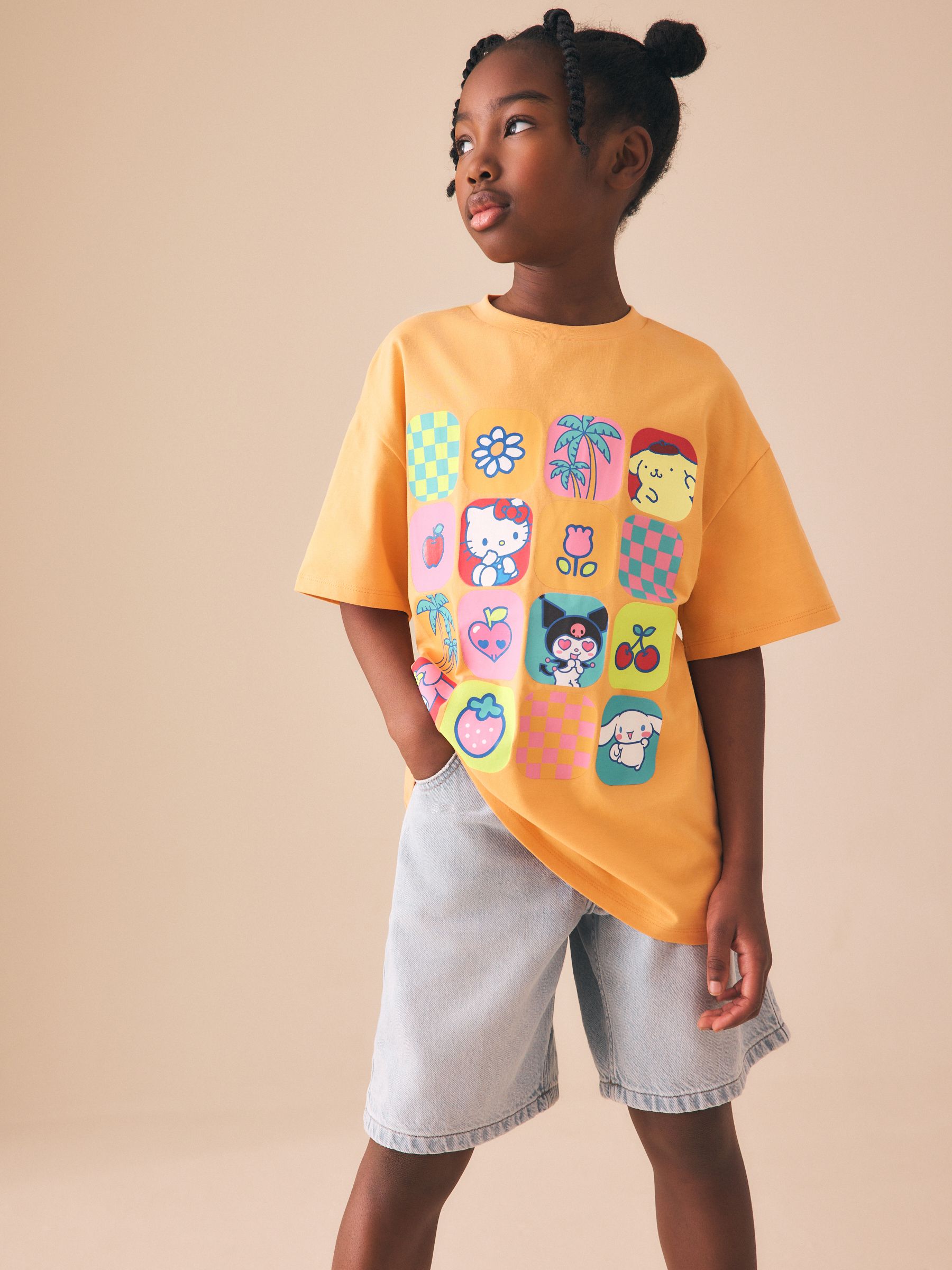 Buy Orange Hello Kitty Oversized Graphic Print T-Shirt (3-16yrs