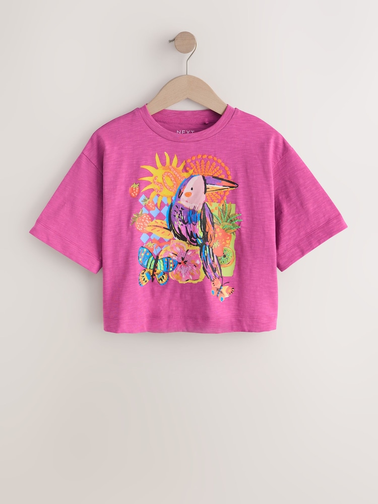 Purple Toucan - Embroidered Oversized Boxy T-Shirt (3-16yrs) - Imaginea 1 din 4