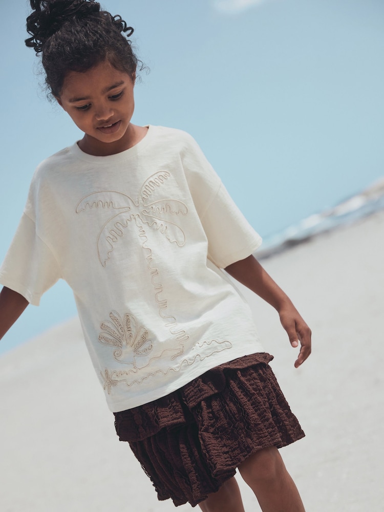 Ecru Embroidered Oversized Boxy T-Shirt (3-16yrs) - Image 1 of 11