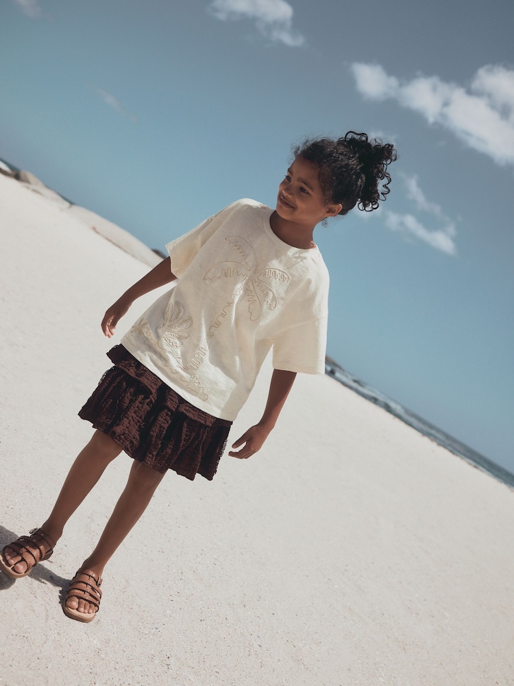 Ecru Embroidered Oversized Boxy T-Shirt (3-16yrs) - Image 2 of 11