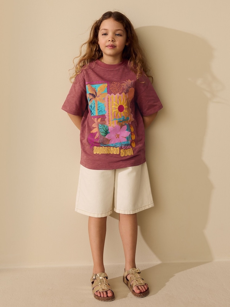 Rust Brown Sun Embroidered Oversized T-Shirt (3-16yrs) - Image 2 of 8 Rust Brown Sun Embroidered Oversized T-Shirt (3-16yrs) - Image 2 of 8