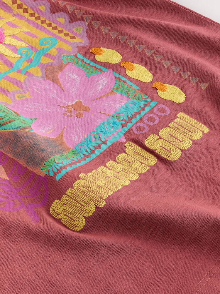 Rust Brown Sun Embroidered Oversized T-Shirt (3-16yrs) - Image 8 of 8 Rust Brown Sun Embroidered Oversized T-Shirt (3-16yrs) - Image 8 of 8