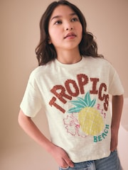 Ecru Tropics Embroidered Textured T-Shirt (3-16yrs) - Image 1 of 8