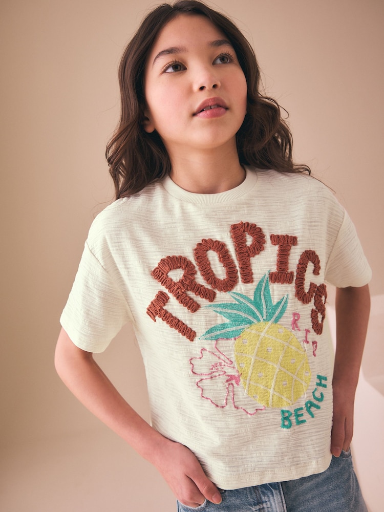 Ecru Tropics Embroidered Textured T-Shirt (3-16yrs) - Image 1 of 8
