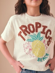 Ecru Tropics Embroidered Textured T-Shirt (3-16yrs) - Image 4 of 8