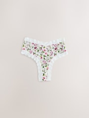 Cream/Green/Tulip High Waisted Thong Microfibre And Lace Knickers 3 Pack - Image 2 of 6