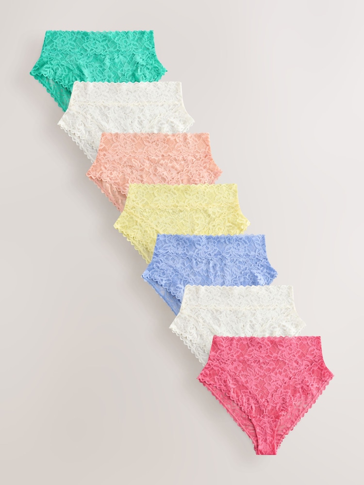 Pastels High Waist High Leg All Over Lace Knickers 7 Pack - Image 1 of 10