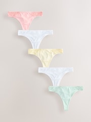 White/Pink/Mint/Yellow Thong Modal & Lace Knickers 5 Pack - Image 1 of 12
