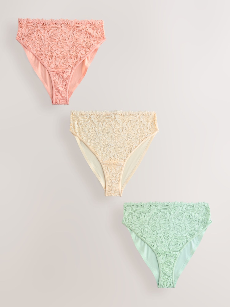 Coral Pink/Green/Cream - 蕾丝前开式无痕内裤3 包装 - 图片1 / 10