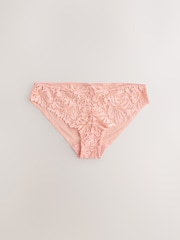 Coral Pink/Green/ Cream Brazilian Lace Front No VPL Knickers 3 Pack - Image 4 of 9