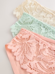 Coral Pink/Green/ Cream Brazilian Lace Front No VPL Knickers 3 Pack - Image 5 of 9