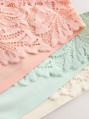 Coral Pink/Green/ Cream Brazilian Lace Front No VPL Knickers 3 Pack - Image 6 of 9