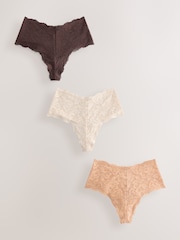 Peach Pink High Waist High Leg All Over Lace Knickers 3 Pack - Image 1 of 10
