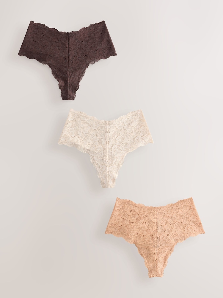 Peach Pink High Waist High Leg All Over Lace Knickers 3 Pack - Image 1 of 10 Peach Pink High Waist High Leg All Over Lace Knickers 3 Pack - Image 1 of 10
