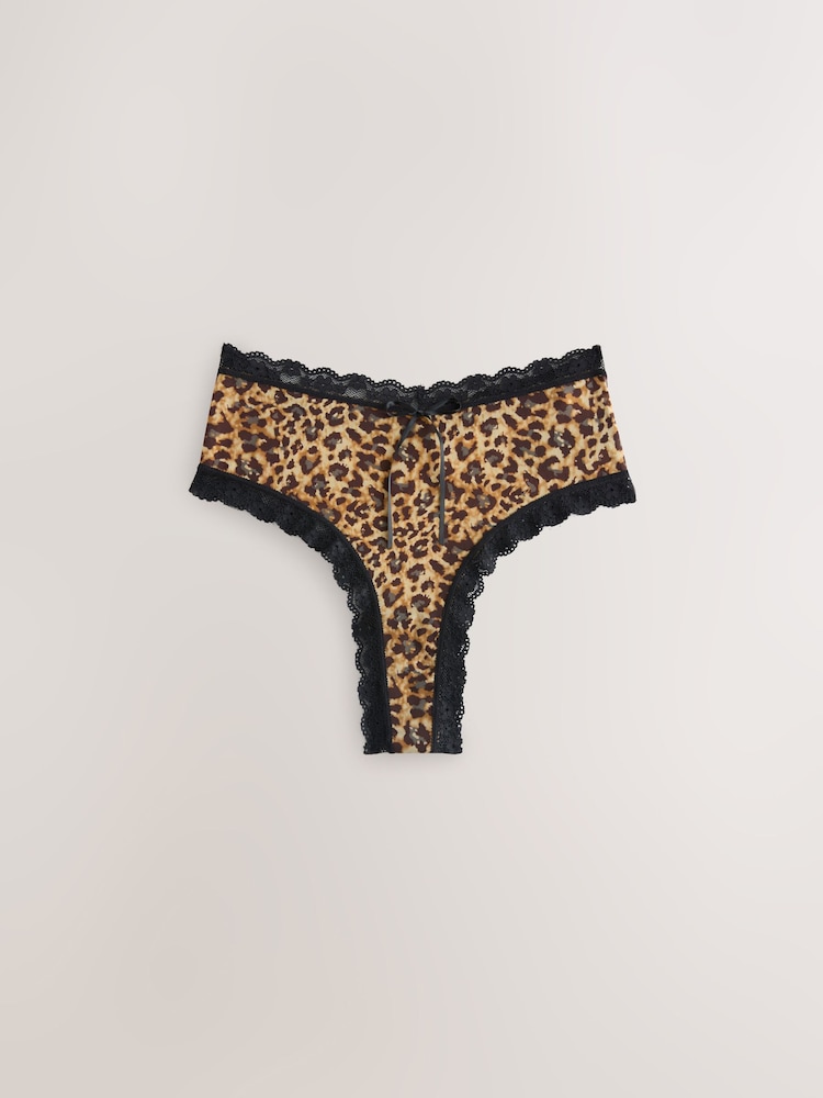 Black/Animal/Red High Waisted Thong Microfibre And Lace Knickers 3 Pack - Image 2 of 6