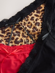 Black/Animal/Red High Waisted Thong Microfibre And Lace Knickers 3 Pack - Image 5 of 6
