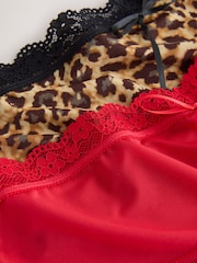 Black/Animal/Red High Waisted Thong Microfibre And Lace Knickers 3 Pack - Image 6 of 6