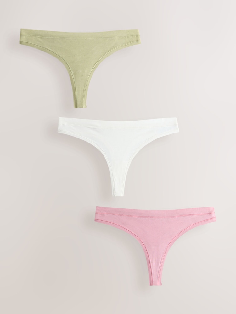 Green/Pink/Cream Thong Ultimate Comfort Modal Knickers 3 Pack - Image 1 of 6