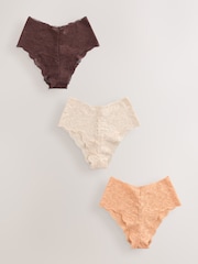 Peach Pink Brazilian All Over Lace Knickers 3 Pack - Image 1 of 10