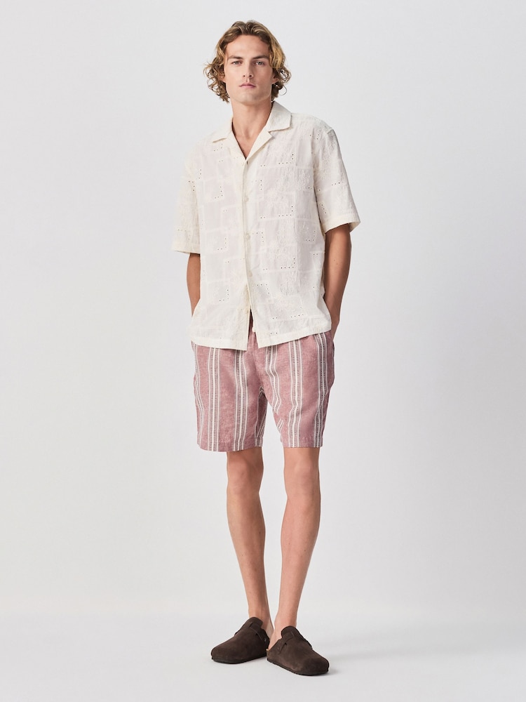 Red Linen Blend Elasticated Waist Shorts - Image 2 of 10