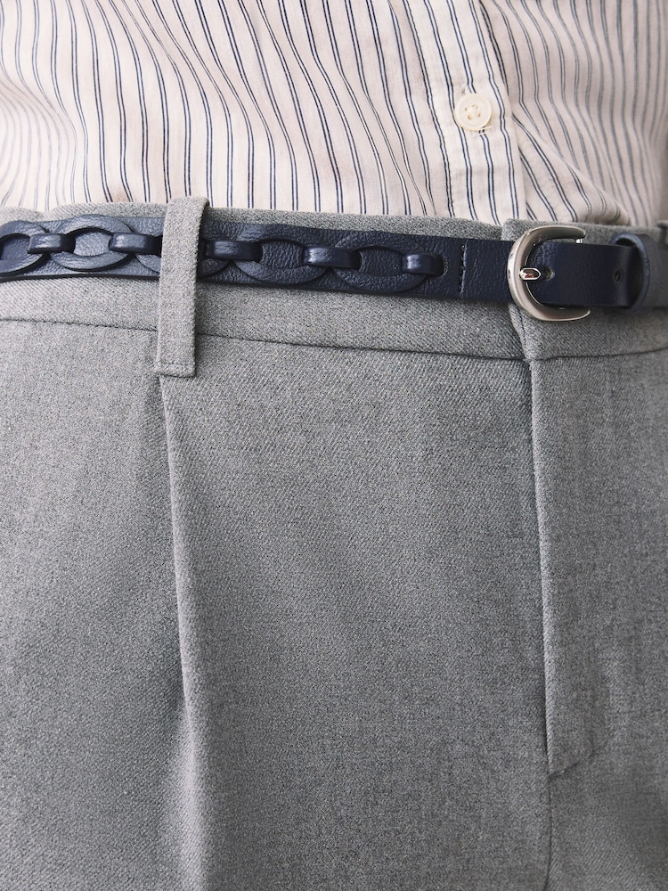 Navy Blue Skinny PU Link Detail Belt - Image 2 of 5