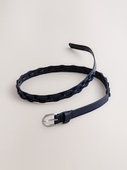 Navy Blue Skinny PU Link Detail Belt - Image 4 of 5