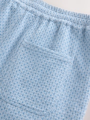 Blue Waffle Texture Drawstring Waist Shorts - Image 16 of 17