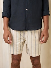 Ecru Stripe Drawstring Waist Shorts - Image 1 of 9